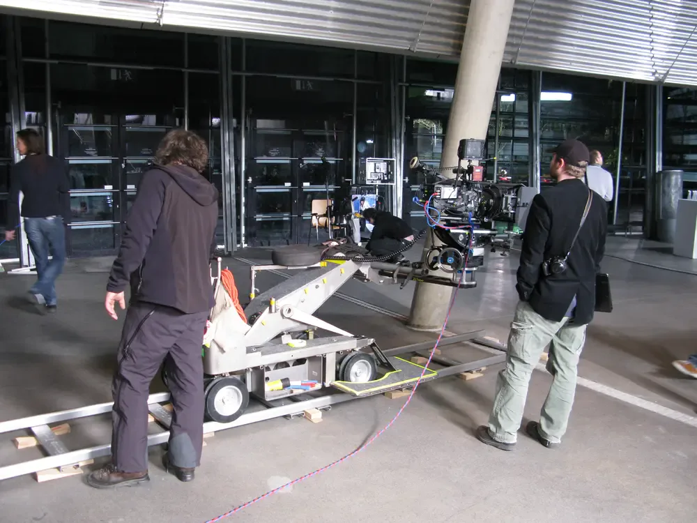 Arriflex D-21 professional cinema camera mounted on a camera dolly
